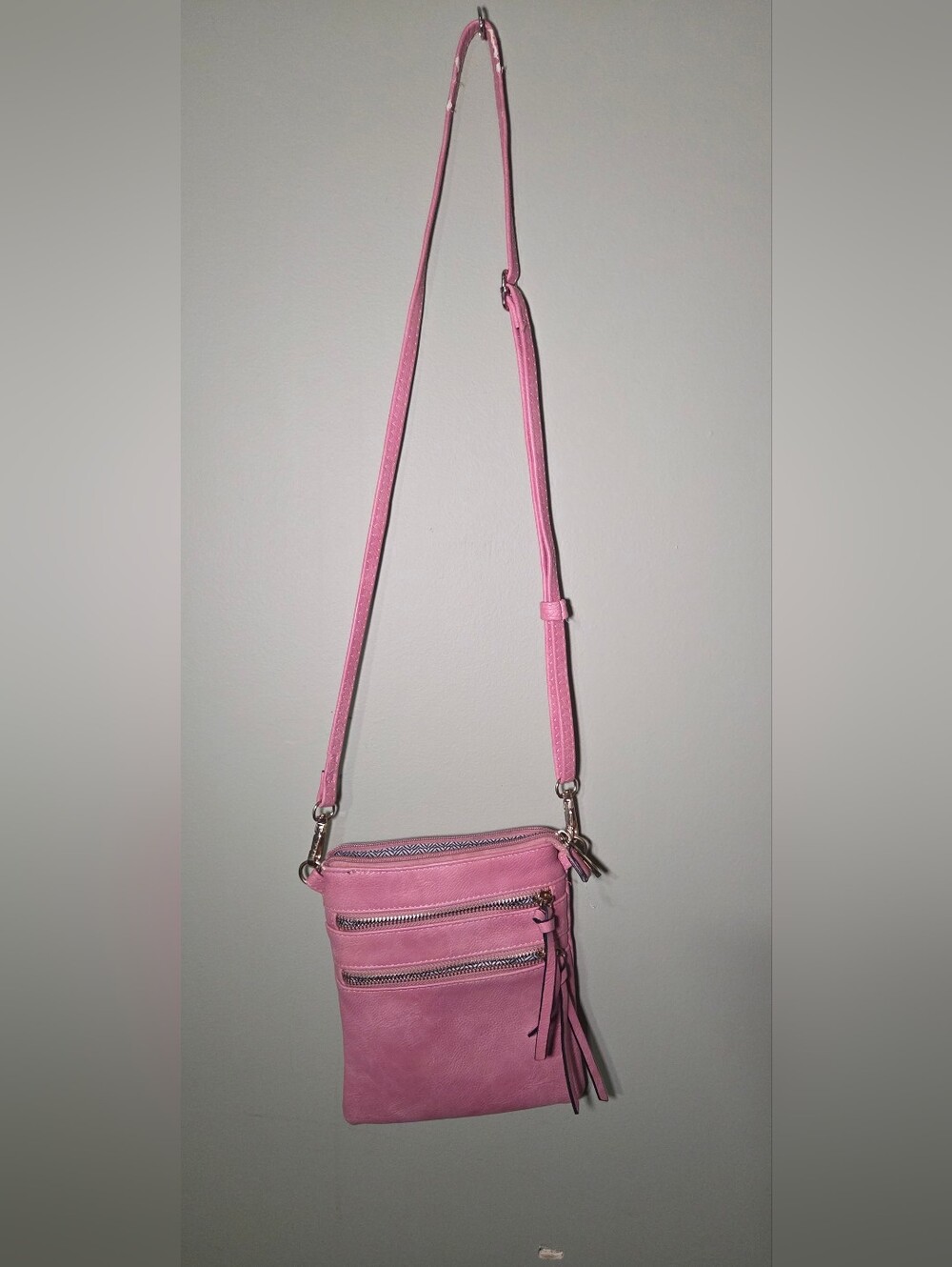 Pink Crossbody Purse Multi Pocket Adjustable Shoulder Bag